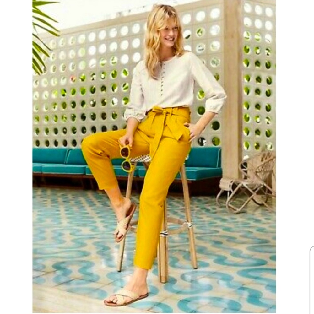 Boden yellow paper bag linen pants 10